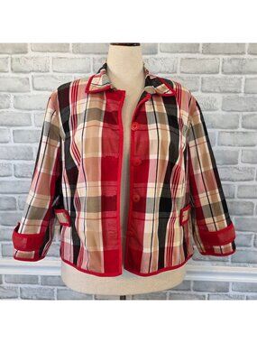 Bandolino 16W Red Plaid Rockabilly Jacket Cotton Stretch Retro Pinup Blazer